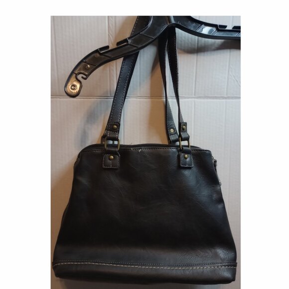 BOC Born Shoulder Purse Bag Flap Zipper Bucket Black Faux Leather - Picture 3 of 13